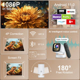 Salange HY260 Pro Mini Projector – Native 1080p, 330 ANSI, Auto-Focus & Keystone, Android 11, Wi-Fi 6, Voice Mouse Remote