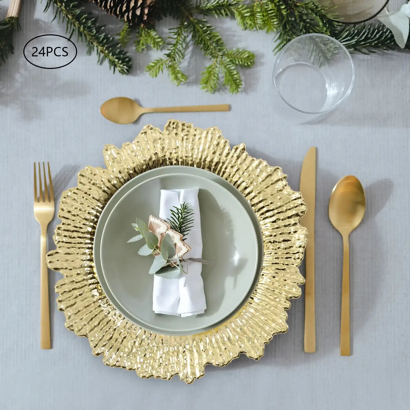 13″ Round Durable PP Serving Charger Plates Set – Spill-Proof, Elegant Coral Reef Design