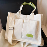 Women’s Multi-Pocket Corduroy Tote Bag – Casual Solid Color Handbag with Top Handle & Adjustable Strap for Work & Daily Use