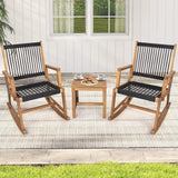 Acacia Wood Rocking Bistro Set – 3-Piece Outdoor Patio Conversation Set with Coffee Table | All-Weather Wooden Rocking Chairs