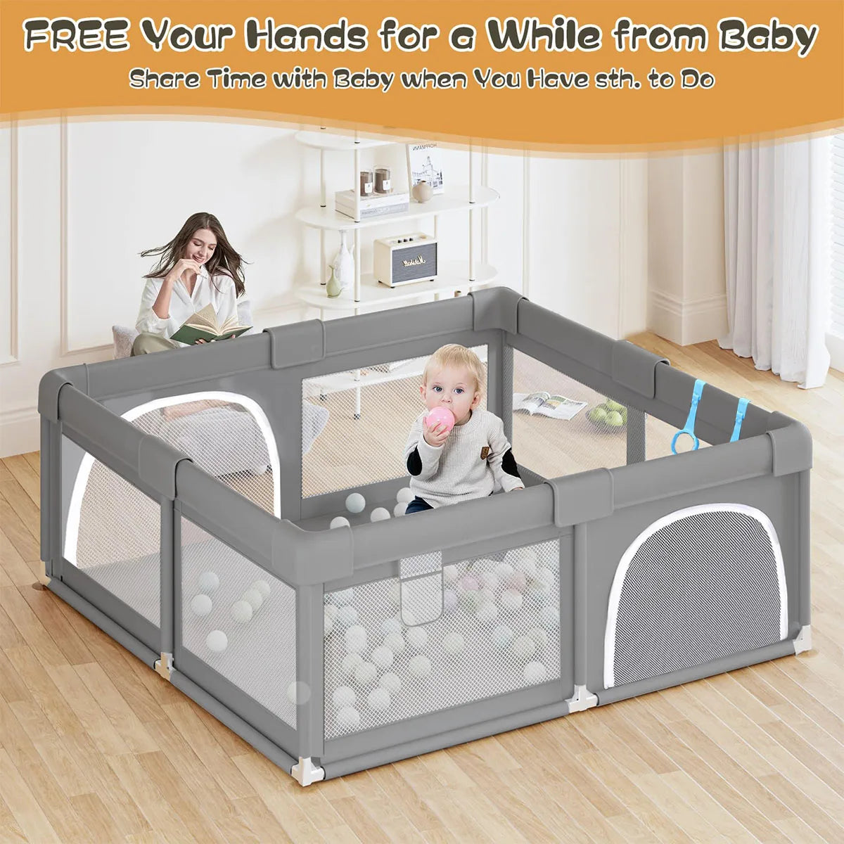 150 cm Baby & Toddler Indoor/Outdoor Playpen – Thickened Steel Pipe Frame with Anti-Collision Cloth Panels