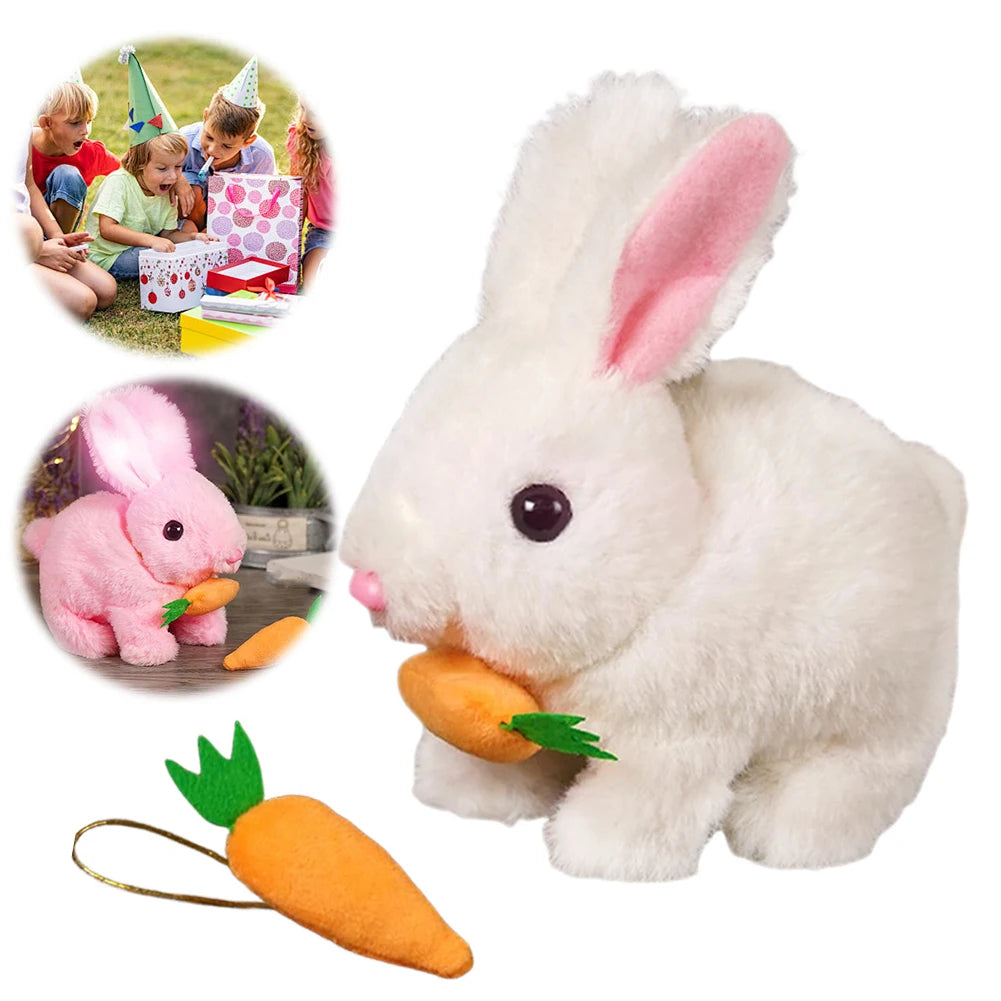 2Pcs Electric Bunny Toy Set – Cute Interactive Rabbit Plushies with Carrot, Walking Wiggle Ears Simulation Toys for Kids Gifts