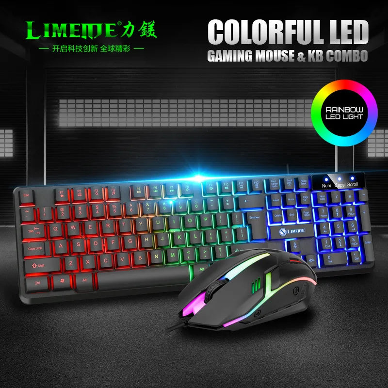 Limeide GTX350 Glow Keyboard and Mouse Kit – Upgraded USB Wired 104-Key Keyboard with Cap Cover & Optical Mouse for Home & Office