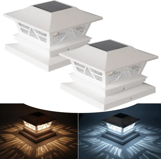 4-Pack Solar Fence Post Lights – Dual-Mode Waterproof Color-Changing Lights (Warm & Cool White) for 4x4 / 5x5 / 6x6 Wooden Posts