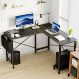 JHK 50-Inch Gaming Corner Desk – Wooden PC Table with CPU Storage Shelf & Side Bag for Home Office & Small Spaces