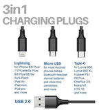 Universal 3-in-1 Fast USB Charging Cable – Multi-Function Cell Phone Charger Cord with Lightning, USB-C & Micro USB Connectors