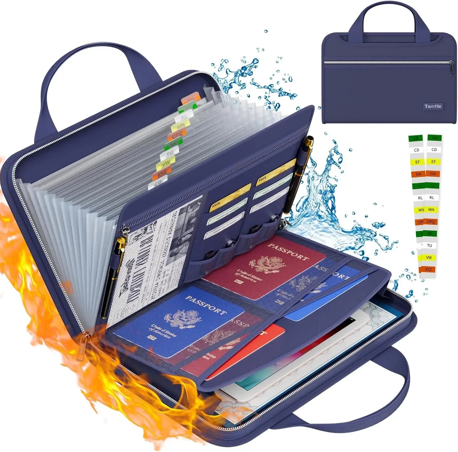 Fireproof File Organizer – 13-Compartment Expanding Folder with Zipper, Handles & Labels 🔥