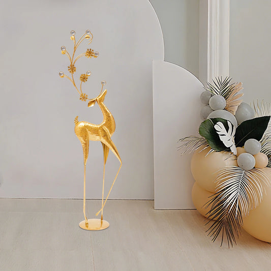 Gold Deer Statue Decoration – Retro Freestanding Deer Figurine | Elegant Home & Office Sculpture Décor