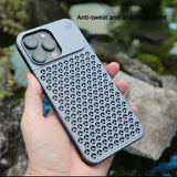 Aluminum Alloy Cooling Hollow Metal Case – Aromatherapy Shockproof Rimless Cover for iPhone 12/13/14/15 Pro Max & Plus