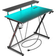 Gaming Desk with LED Lights & Built-in Power Outlets – Computer Desk with Monitor Shelf