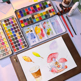 Ginflash 24/48 Colors Solid Pigment Watercolor Paint Set – Portable Brush & Sponge Included
