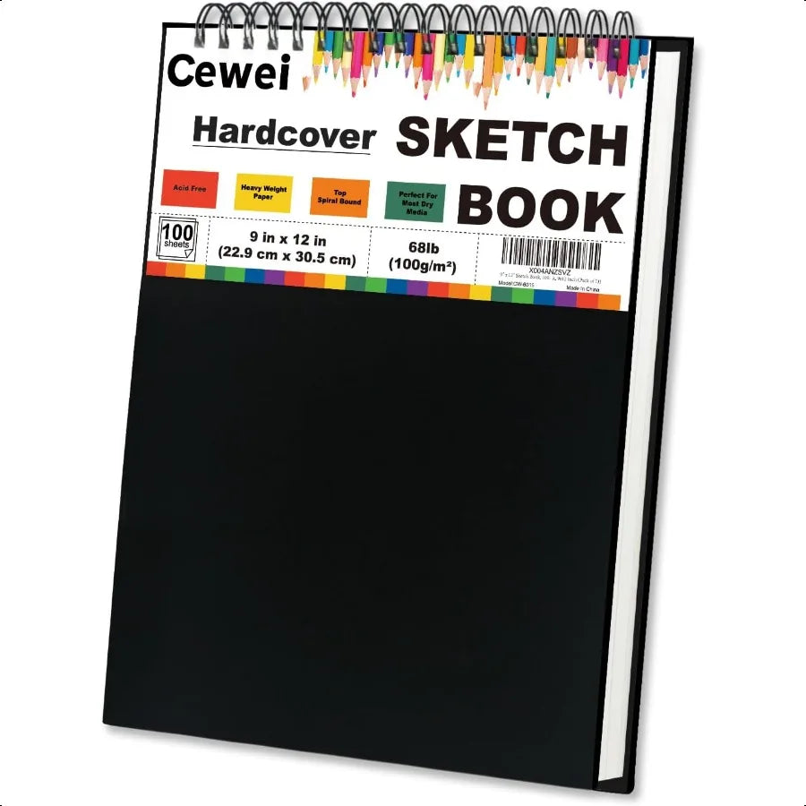 9×12″ Spiral Sketchbook Drawing Pad – 100 Sheets 100 gsm (68 lb) Art Paper Notebook
