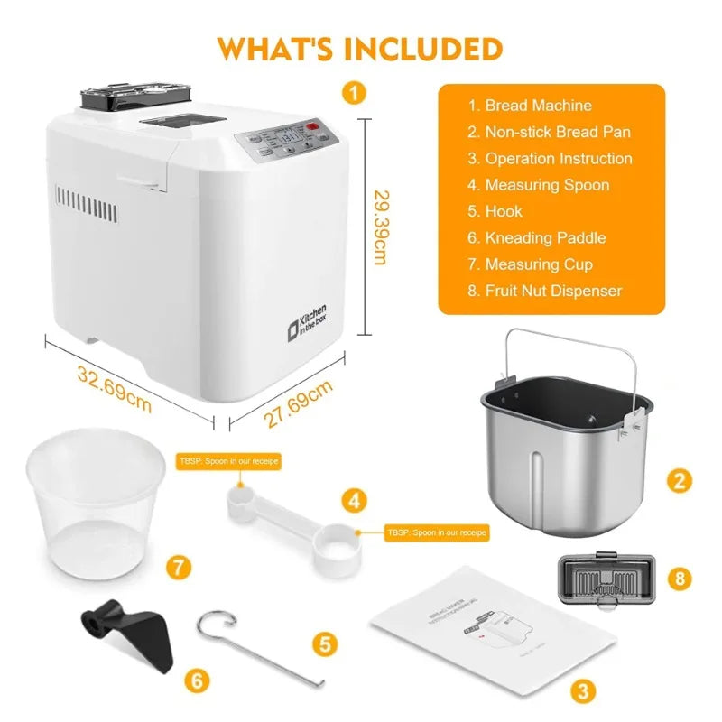 Kitchen in the Box 2LB Bread Machine – 12 Presets, Auto Fruit & Nut Dispenser, Gluten-Free Bread Maker