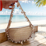 Women Pearl “Conch” Shoulder Bag with Pearl-Chain Strap – Elegant Straw Tote for Party & Commute