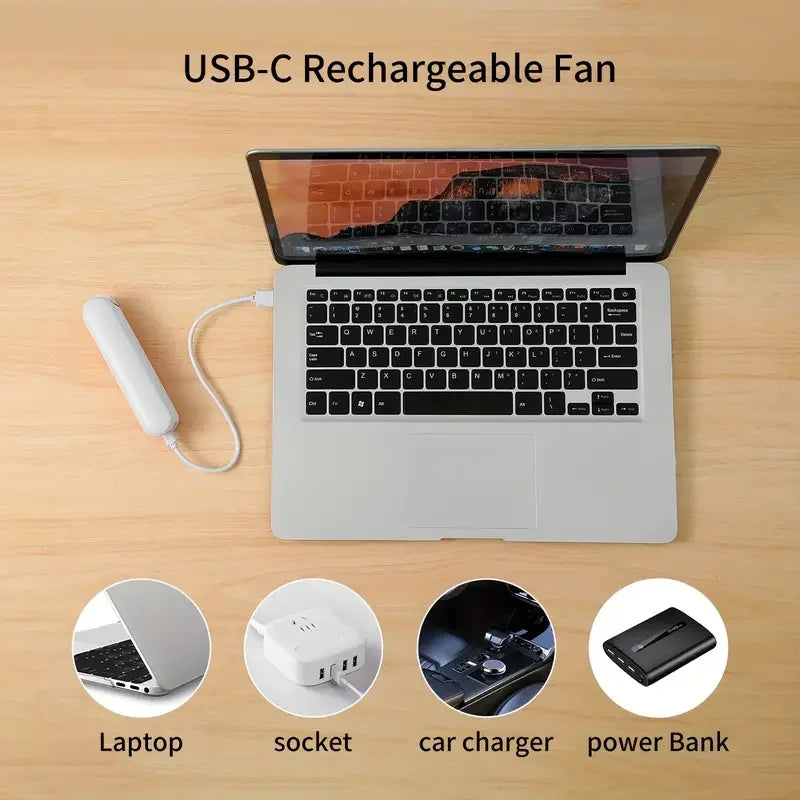 Portable Mini USB Fan – 2000mAh Rechargeable Battery, Power Bank Function, 3 Speeds & Foldable Design 💨🔋