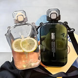 Flat Square Transparent Water Bottle with Adjustable Strap – Slim Travel Canteen for Sport & Camping