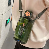Flat Square Transparent Water Bottle with Adjustable Strap – Slim Travel Canteen for Sport & Camping