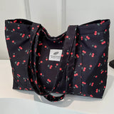 Cherry & Strawberry Print Large Capacity Canvas Tote – Nylon Top-Handle Shoulder Bag