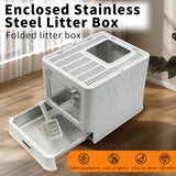 Enclosed Stainless Steel Cat Litter Box with Lid – Large Covered Top-Entry Pan, High-Sided Easy-Clean Design