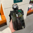Flat Square Transparent Water Bottle with Adjustable Strap – Slim Travel Canteen for Sport & Camping