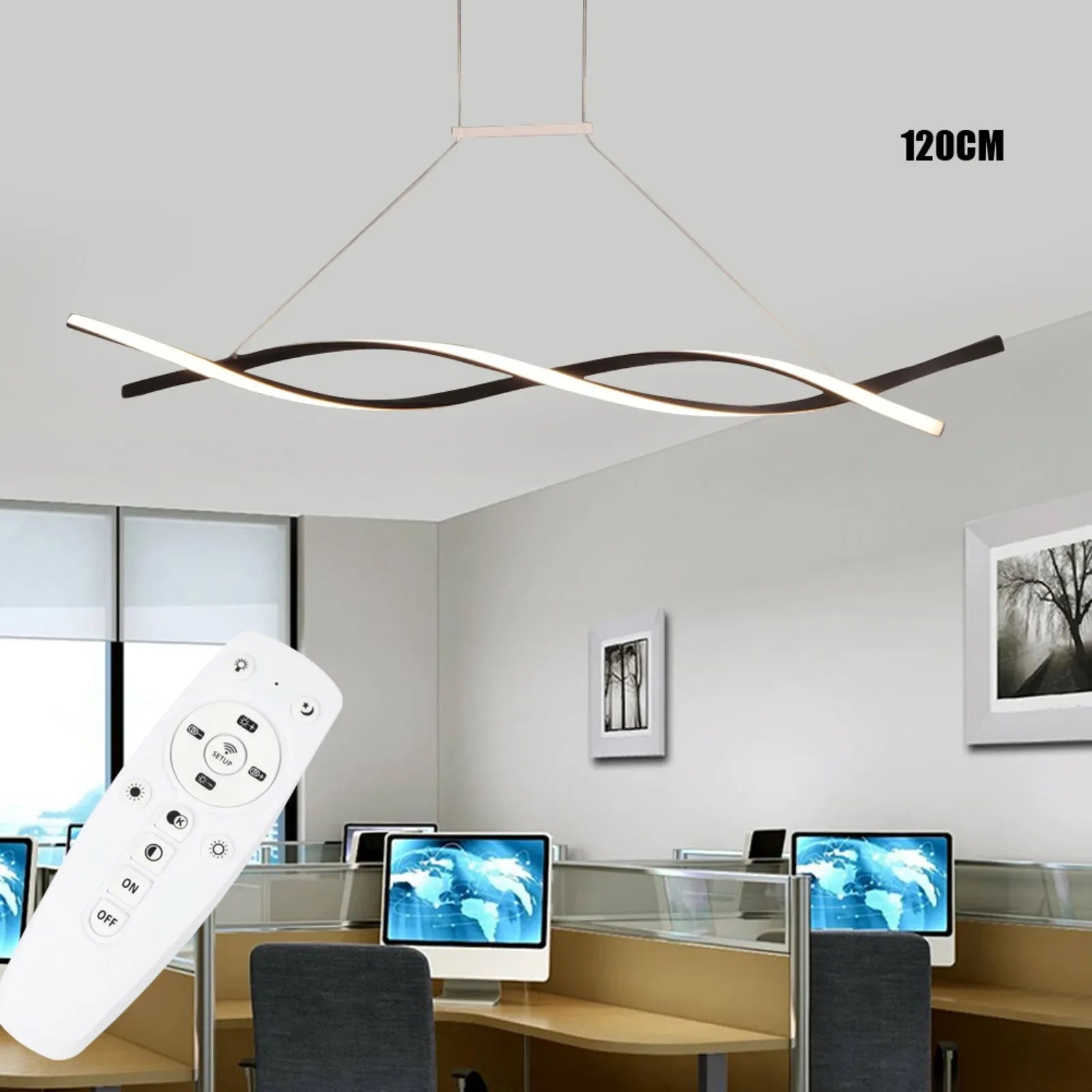 Modern Black Pendant Light – Remote Control Dimmable LED Ceiling Lamp for Dining Room & Kitchen