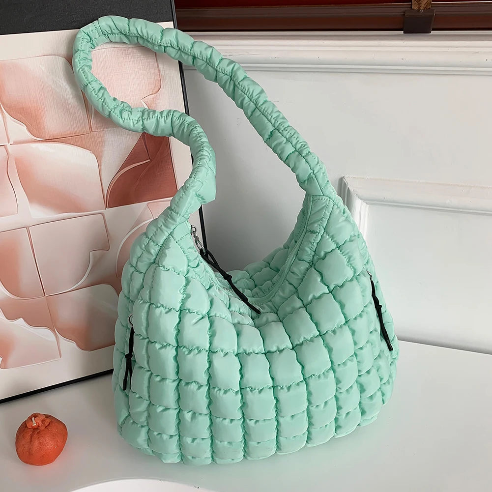 Women’s Stylish Quilted Puffer Shoulder Bag 👜 – Large Capacity Commuter Satchel & Padded Sling Tote