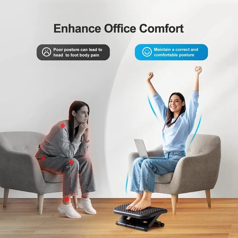 Foot Rest for Under Desk at Work,Adjustable Footrest with Massage Texture and Roller,Ergonomic Foot Stool with 3 Height Position