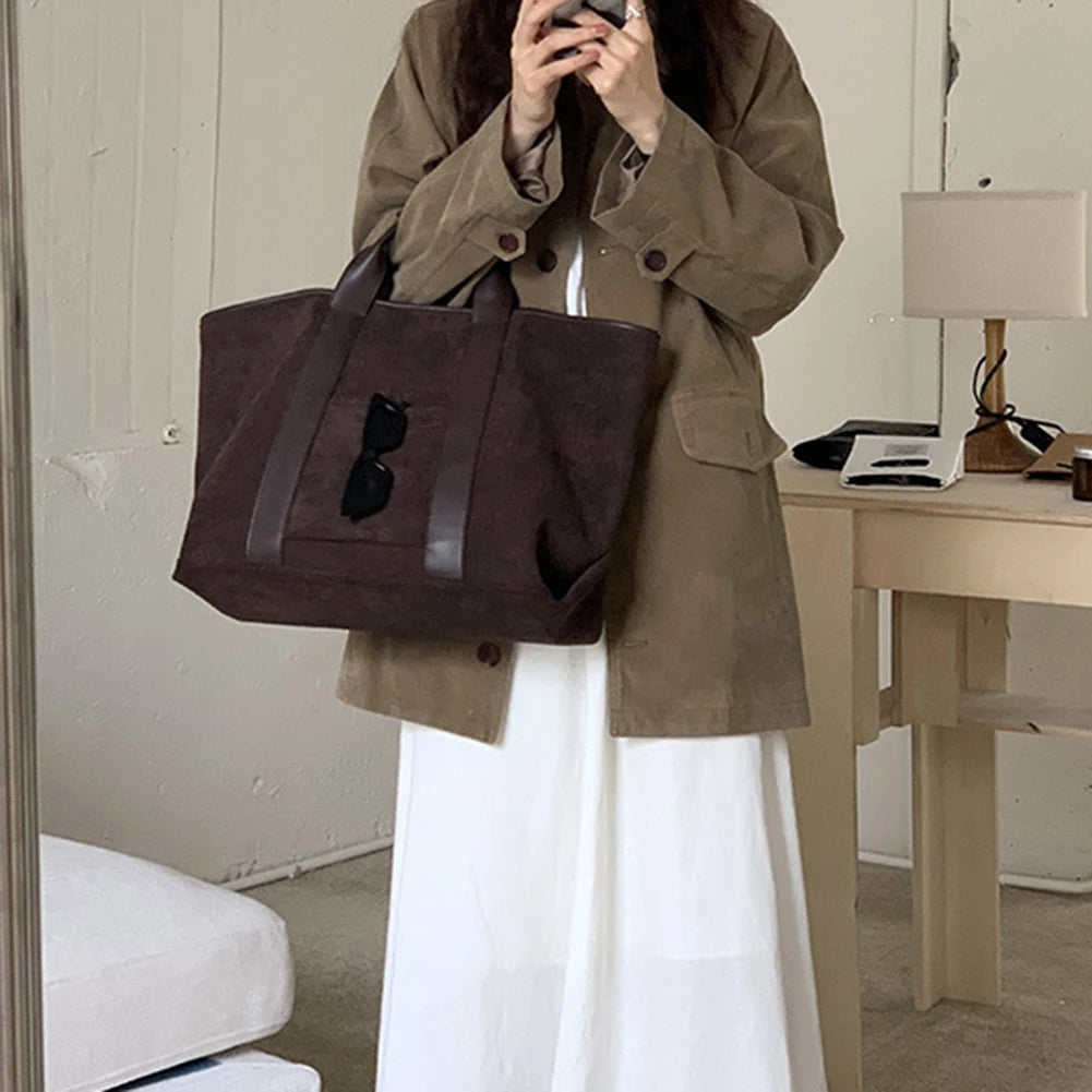 Women’s Suede Tote Bag – Large-Capacity Vintage Winter Shoulder Handbag for Shopping, Work & Daily Commute