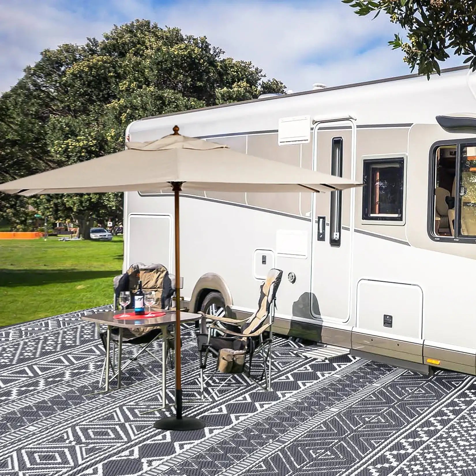 5x8 Outdoor Waterproof Reversible Patio Rug – Boho Plastic RV Camping Rug for Porch, Balcony, Backyard & Picnic