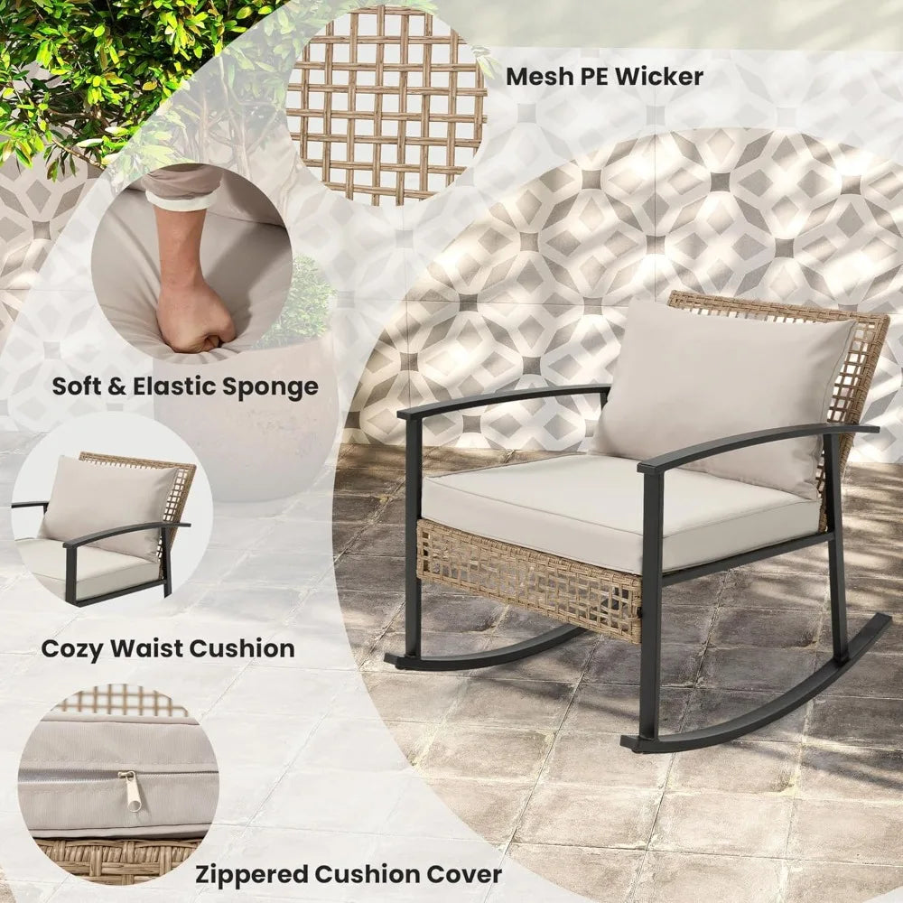 3-Piece Outdoor Rattan Patio Furniture Set with 2 Oversized Chairs & 2-Tier Coffee Table