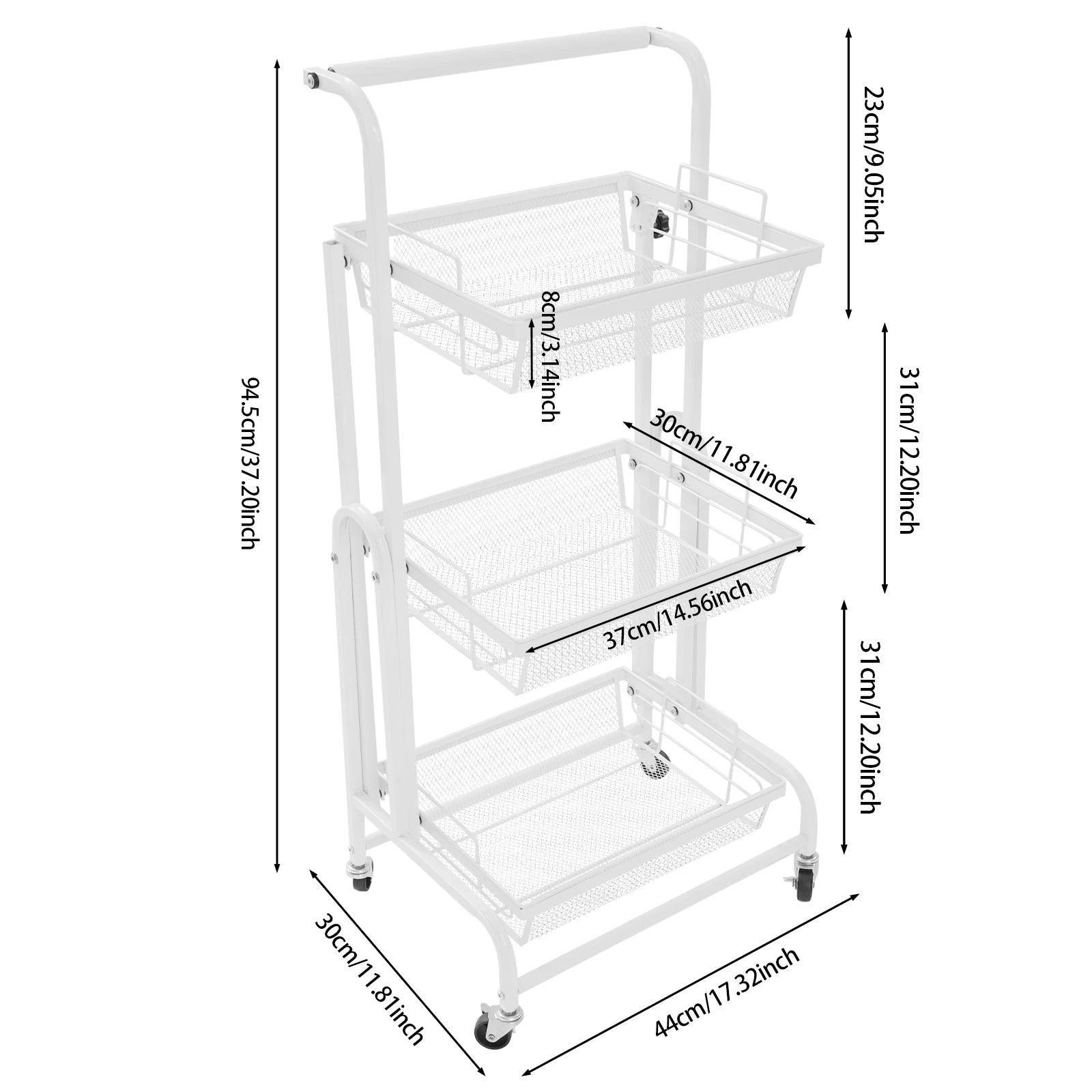 3-Tier Adjustable Rolling Storage Cart with Lockable Wheels – Multi-Room Organizer
