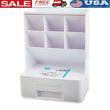 White Tall Plastic Desktop Organizer with Drawer – Space-Saving Storage for Office & School