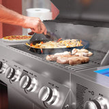 “4-Burner Propane Gas Grill with Side Burner – Stainless Steel BBQ with Thermometer & Enameled Cast Iron Grates”
