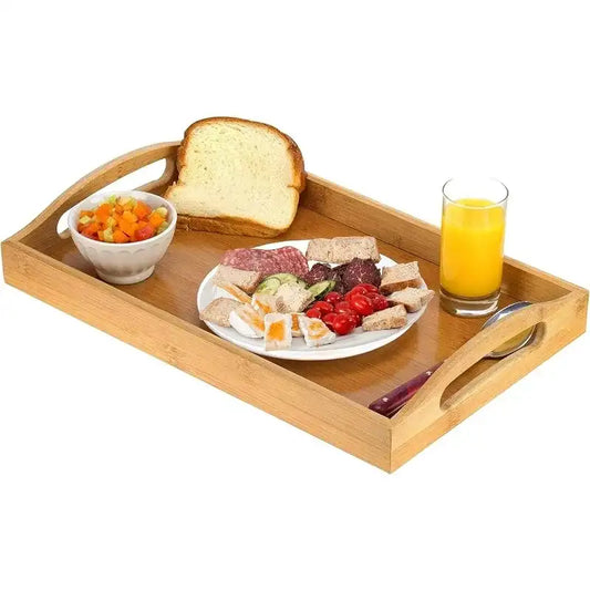 Bamboo Wooden Serving Tray With Handles – Tea, Breakfast & Bar Tray