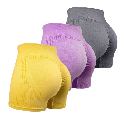 3-Piece High Waist Yoga Shorts Set – Solid Color, Breathable & Stretch Fitness Workout Shorts for Women