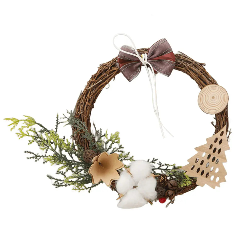 Christmas Hanging Wreath Decoration – Festive PVC Door Décor with Bow, Berries, Santa & Reindeer Design