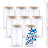 “HTVRONT 8-Pack Frosted Glass Sublimation Tumblers – 16oz Clear Cups with Bamboo Lids & Straws for DIY Iced Coffee”