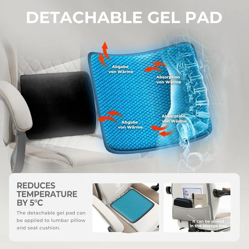 Dowinx Ergonomic Gaming Chair – Breathable Fabric Computer Chair with Pocket Spring Cushion & Gel Pad, Beige