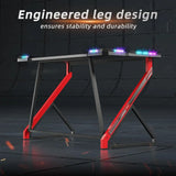 40″ Gaming Desk with LED Lights – Z-Shaped Gamer Workstation Table with Carbon Fiber Surface for PC & Accessories