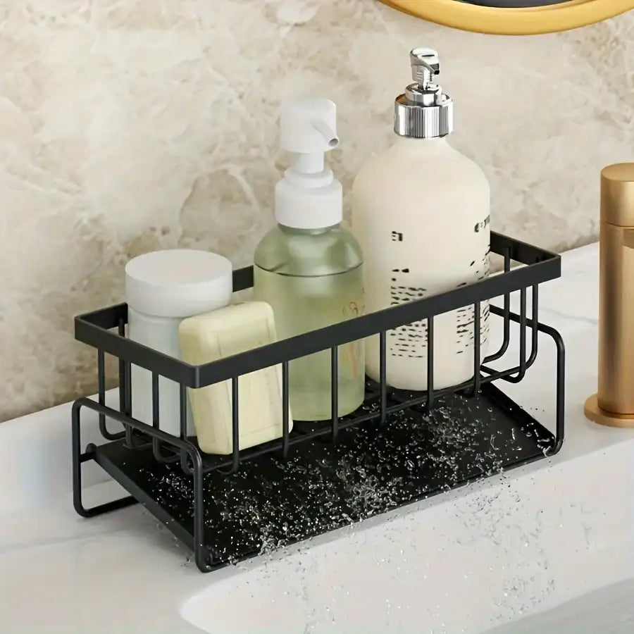Multi-Functional Kitchen Sink Caddy Organizer – 9.1″ Wide Sponge & Dishcloth Drain Rack