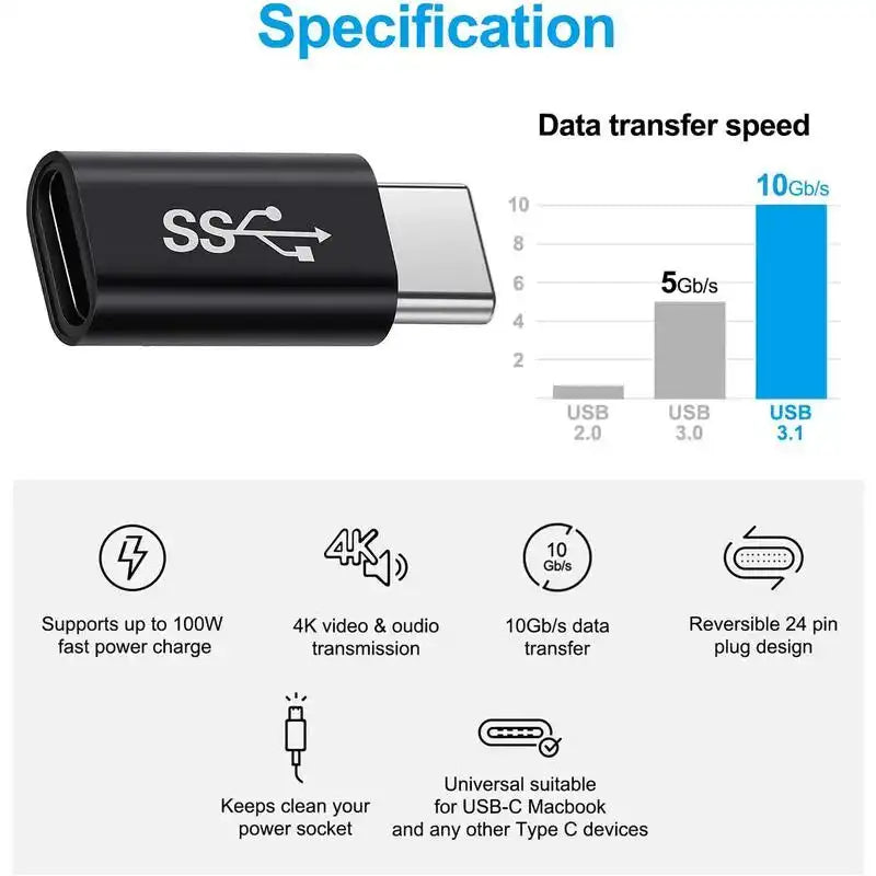 Type-C Male to Female Adapter USB-C Converter for Phone & Tablet Devices