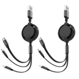 2-Pack 3-in-1 USB Charging Cable – Retractable Multi-Port Fast Charging & Data Cord for iPhone, Samsung, Huawei & Xiaomi
