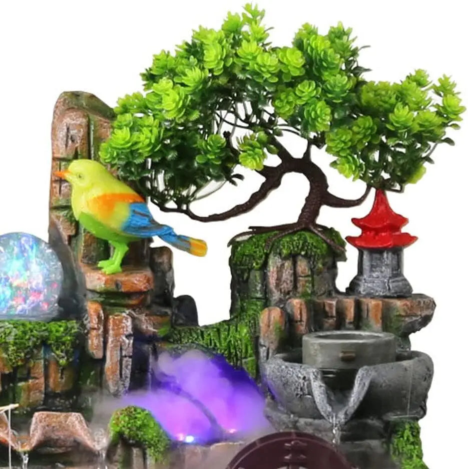 Mini Indoor Rockery Tabletop Waterfall Fountain with Mist & LED Lights – Cascading Water Feature for Home & Office