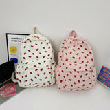 Corduroy Strawberry Backpack – Large-Capacity Student School Bag | Cute Teen Girls Daypack with Adjustable Straps