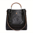 Trendy Women’s 2-Way Printed Letter Bucket Bag – Premium Embossed PU Leather Handbag, Shoulder & Crossbody