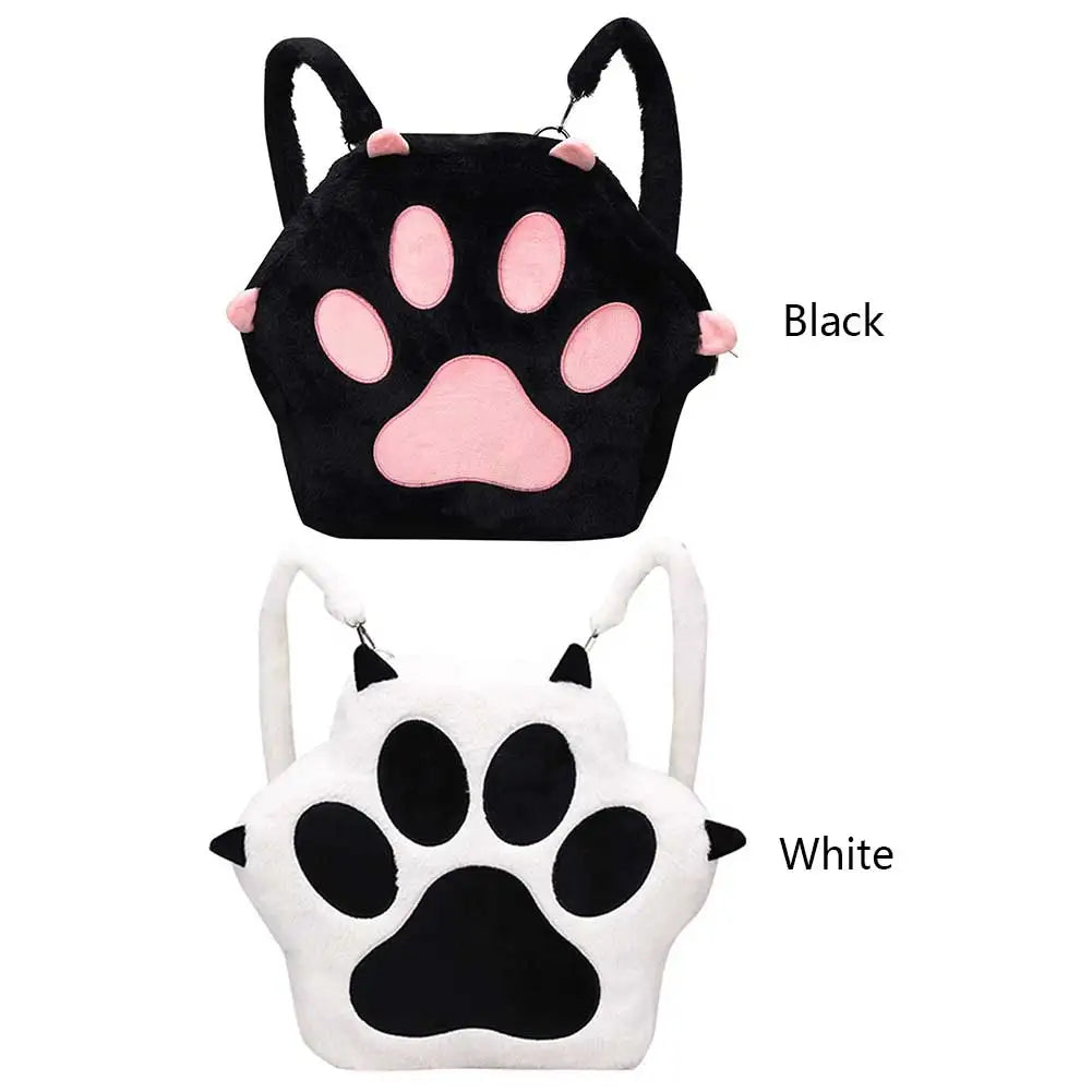 Cute Cat Paw Plush Backpack with Adjustable Straps – Sweet School Bag for Girls & Women