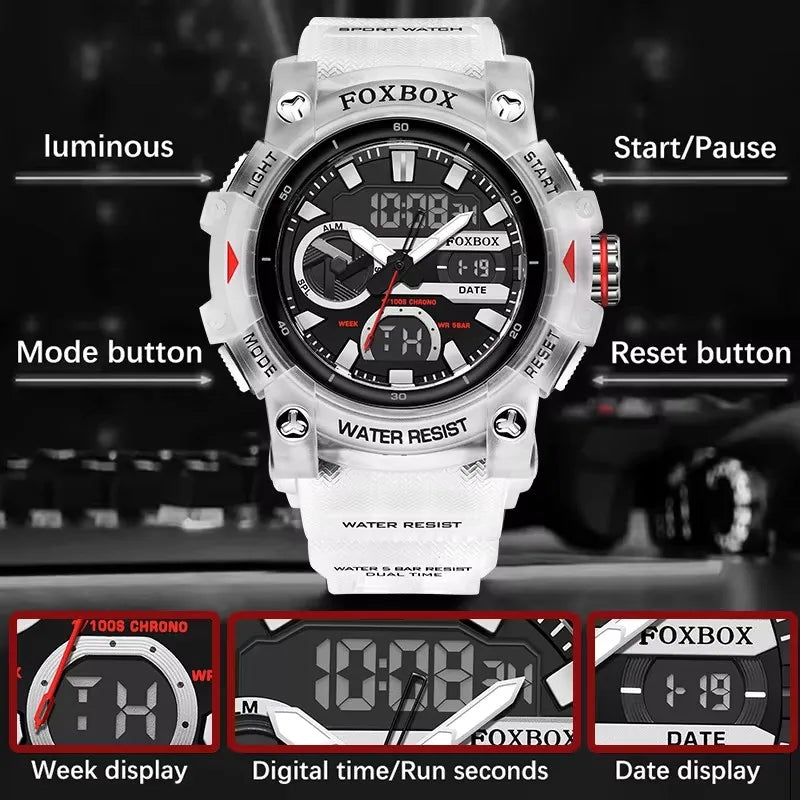 FOXBOX Men’s Sport Watch ⌚ – Shock Resistant, 50M Waterproof, LED Display, Alarm & Stopwatch