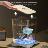 Aquarium Starter Kit – Mini Desktop Betta Fish Tank with Top Feeding Hole & Built-In Bottom Light, Rectangular Tabletop Design