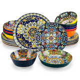 Bohemia Retro Ceramic Dinnerware Set – MALACASA, Vibrant Design (12 / 16 / 24-Piece)