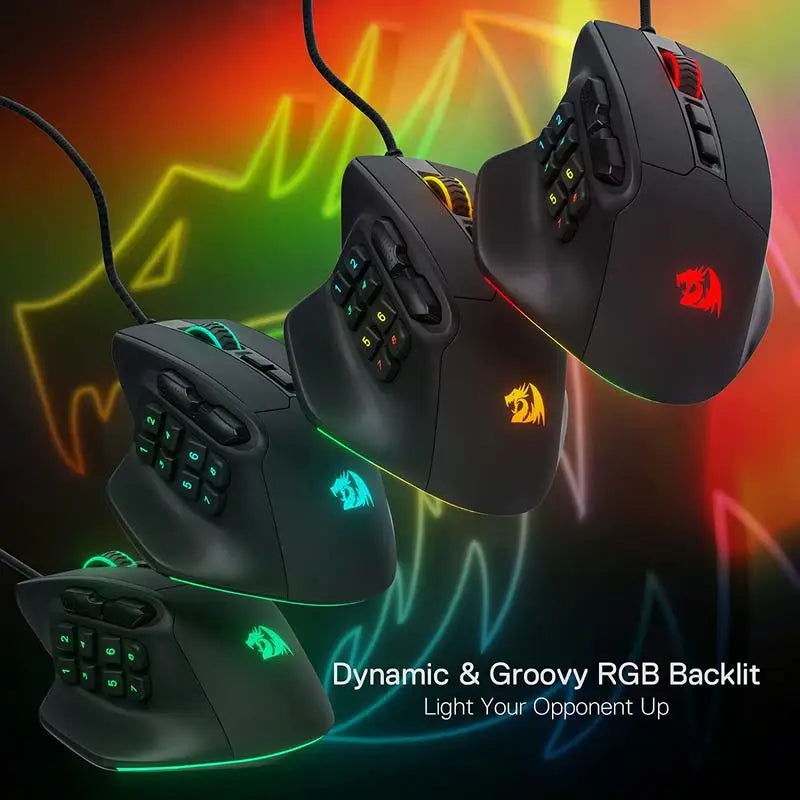 Redragon M811 Aatrox MMO Gaming Mouse – Wired RGB Optical Mouse with 15 Programmable Buttons & Ergonomic Natural Grip Design